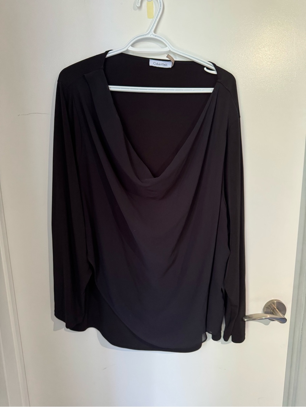 Calvin Klein Black Draped Neck Long-Sleeve Top